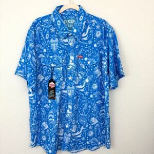 Dixxon Mens Seaside Ltd Edition Short Sleeve Button shirt Sz XL Novelty Blue